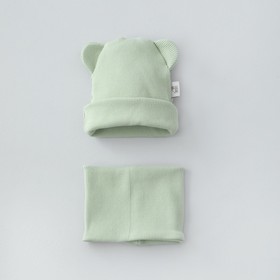 Комплект детский KinDerLitto «Пикколино», 2 предмета: шапка, снуд, возраст 3-6 месяцев, цвет оливковый