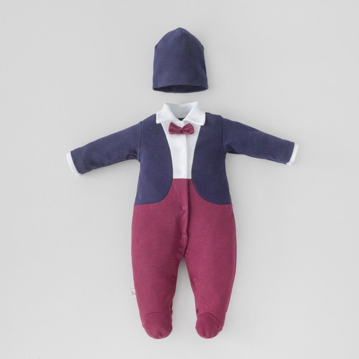 Комплект для мальчика KinDerLitto «Юный джентльмен-3», 2 предмета: комбинезон-слип, шапочка, рост 50-56 см, цвет тёмно-синий