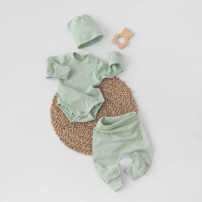 Комплект детский KinDerLitto «Крошки-горошки-3», 3 предмета, рост 56-62 см, цвет полынь - Фото 1