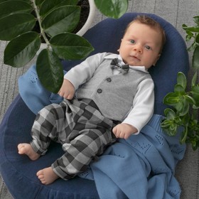 Комплект для мальчика KinDerLitto «Юный джентльмен-4», 3 предмета: шапочка, штаны, боди, рост 62-68 см, цвет серый меланж