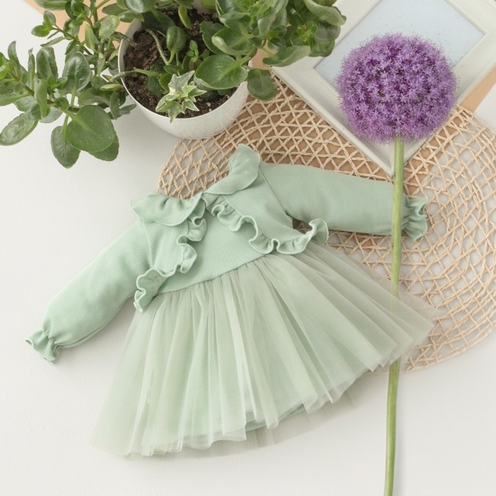 Платье для девочки KinDerLitto «Грета», рост 86-92 см, цвет полынь - Фото 1