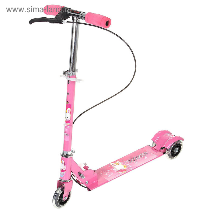 Самокат детский с ручным тормозом, цвет розовый - Фото 1