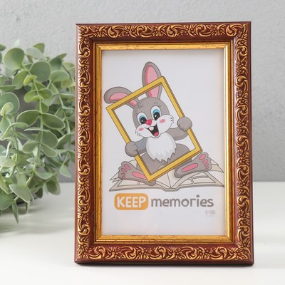 Фоторамка пластик "Винтаж" 10х15 см, красное дерево