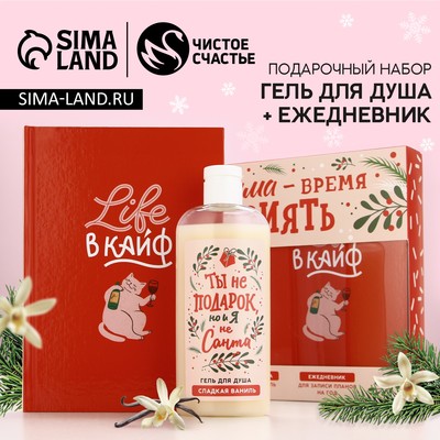 Новогодний подарочный набор косметики «Время сиять», гель для душа 250 мл и ежедневник, Чистое счастье