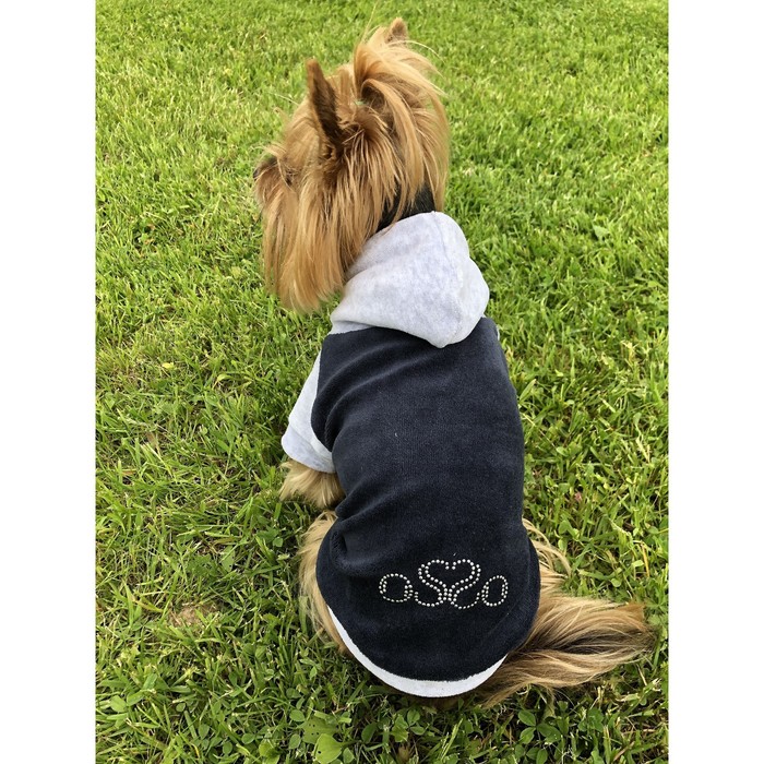 Толстовка с капюшоном Osso для собак, велюр, размер 22 (ДС 22 см, ОГ 32-34 см), графит - Фото 1