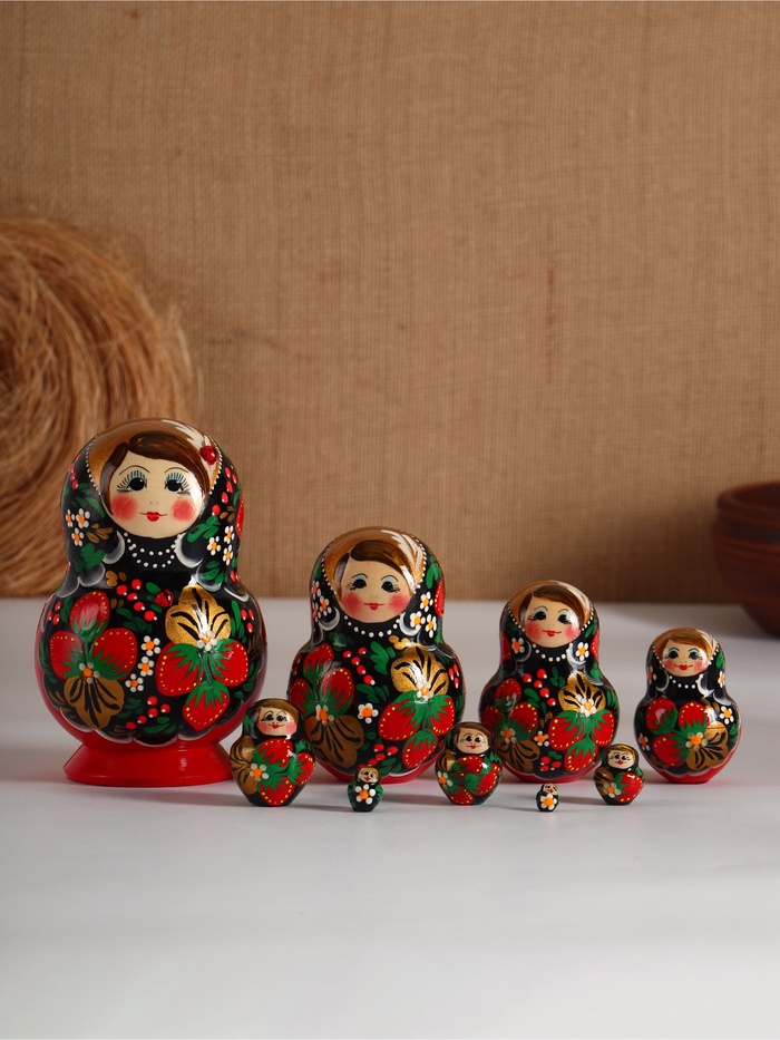Матрешка дерево «Яркая хохлома», 10 кукольная - Фото 1