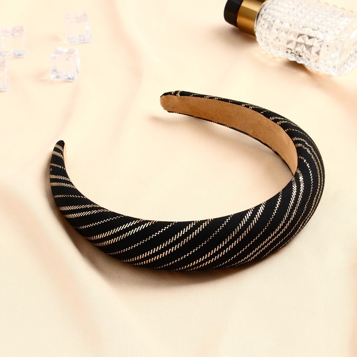 Ободок для волос «Иветта», полосы, 3 см, чёрно-золотой - Фото 1