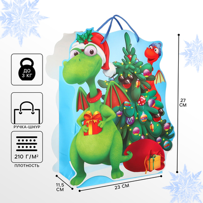 Пакет ламинат вертикальный "С Новым Годом", 23х27х11,5 см, Микки Маус и дракон