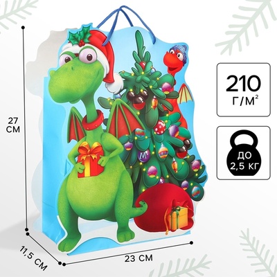 Пакет подарочный новогодний «Новый год» 23×27×11.5 см, Микки Маус и Дракон