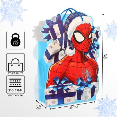 Пакет подарочный "Новый год" 23х27х11.5 см, Человек-паук