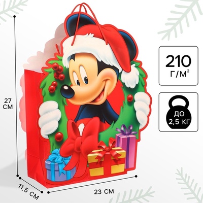 Пакет подарочный новогодний подарочный, 23×27×11.5 см, упаковка, Микки Маус