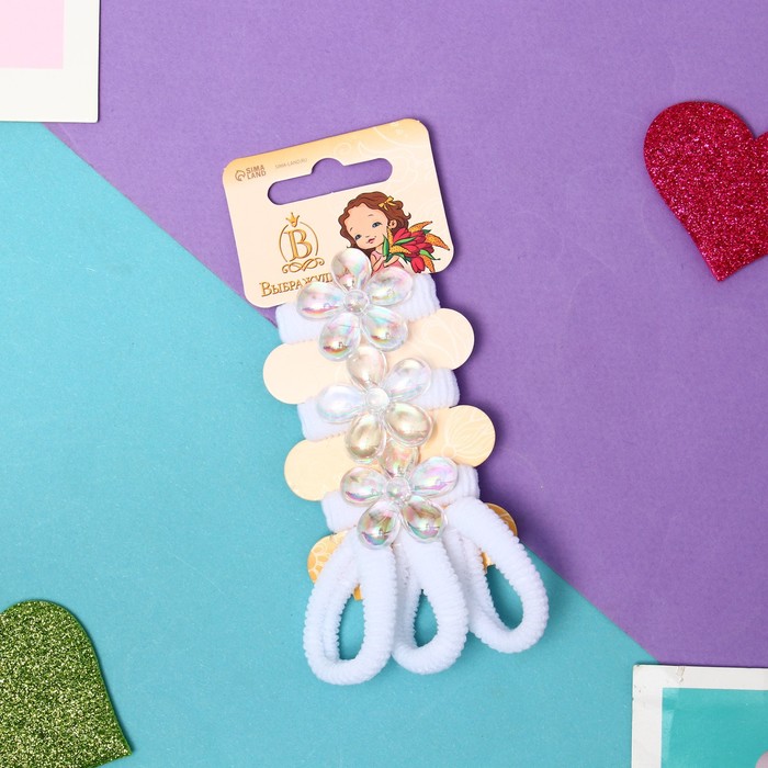 

Резинка для волос "Сладость" (набор 6 шт) цветочек, 2 см, белый