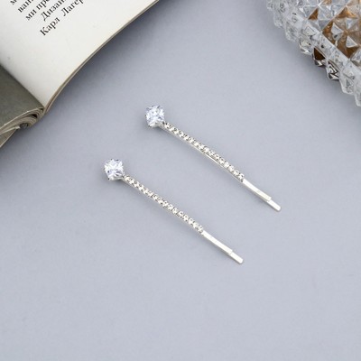 Невидимки для волос «Вивьен», набор 2 шт., камни блеск ромб, 5 см, серебро