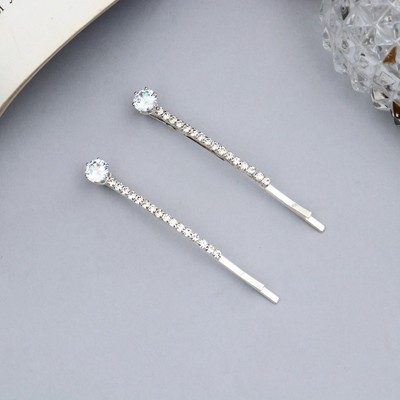 Невидимки для волос QF «Вивьен», набор 2 шт., камни блеск круг, 5 см, серебро