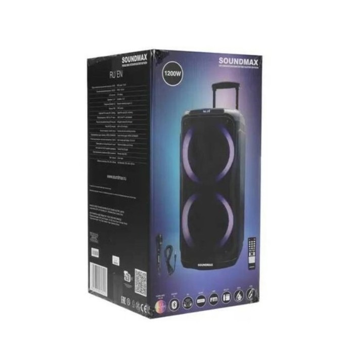 Портативная караоке система Soundmax SM-PS4204, 120 Вт, FM, AUX, USB, BT, SD, чёрная