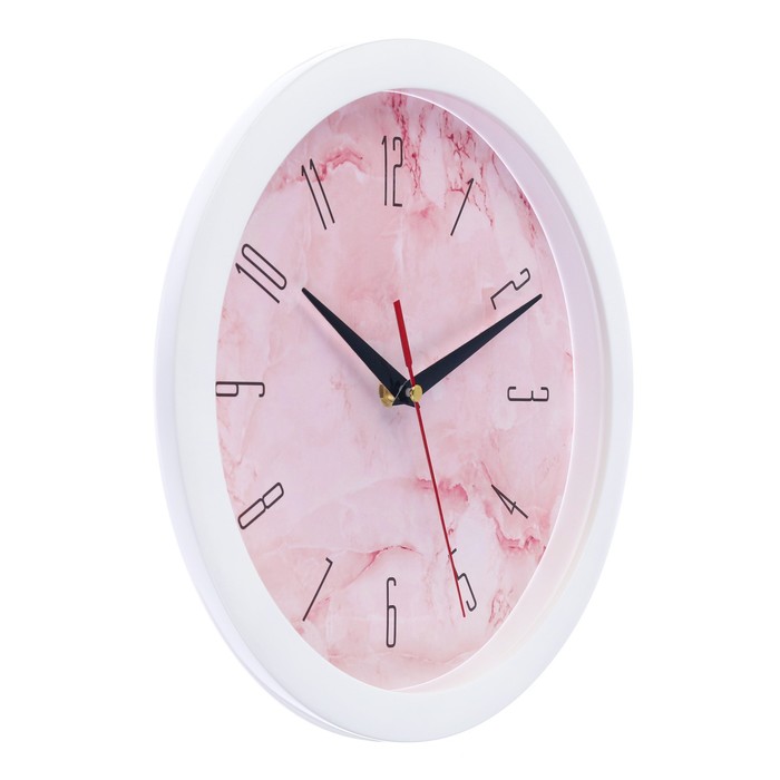 Часы настенные, серия: Интерьер, "Розовый мрамор", плавный ход, d-28, белый обод