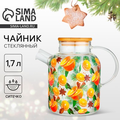 Чайник заварочный новогодний «Аромат праздника», 1700 мл, бамбуковая крышка