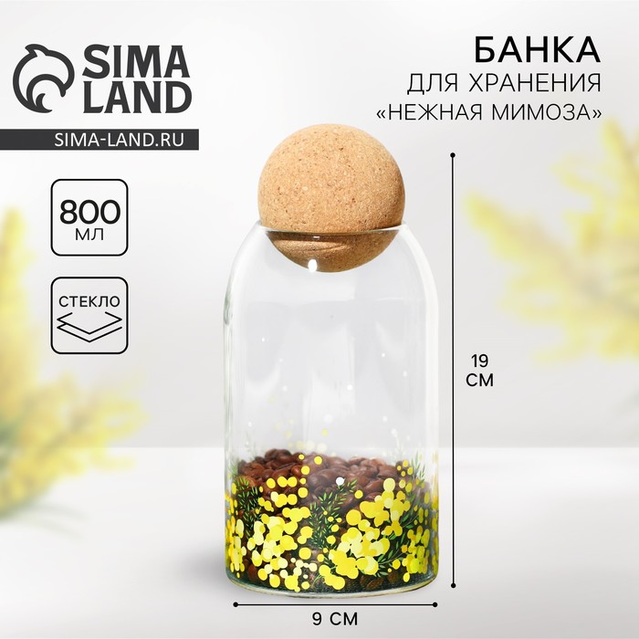 Банка стеклянная для хранения сыпучих продуктов и круп «Нежная мимоза», 800 мл - Фото 1