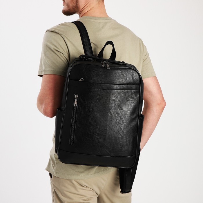Рюкзак мужской на молнии, 4 наружных кармана, цвет чёрный - Фото 1