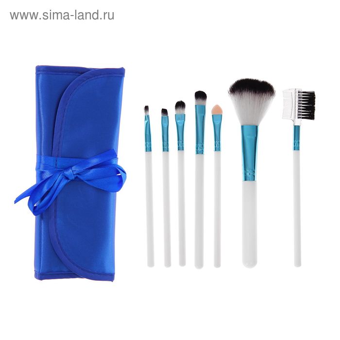 Набор кистей для макияжа, 7 предметов, на завязках, цвет синий - Фото 1
