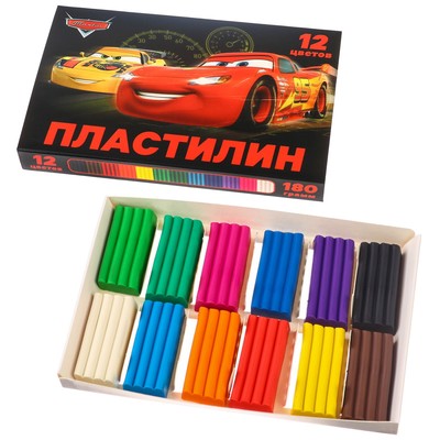 Пластилин 12 цветов, 180 г, Тачки