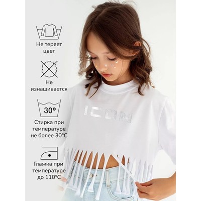 Футболка для девочки укороченная Amarobaby Icon, рост 128 см, цвет белый