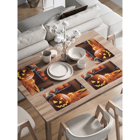 Комплект салфеток для сервировки стола «Зловещая тыковка», прямоугольные, закруглённые края, размер 30х46 см, 4 шт