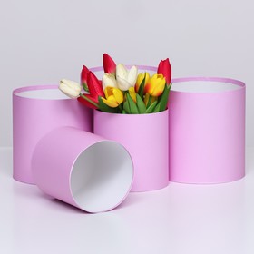 Набор круглых коробок 5 в 1 розовые, без крышек, 20 х 20 - 15 х 15 см
