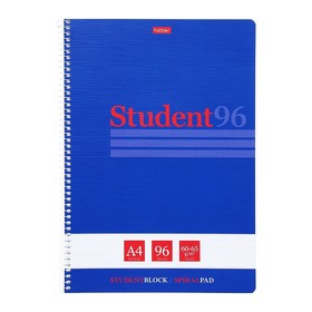 Тетрадь A4, 96 листов в линейку на гребне "Студенту синяя", обложка мелованный картон, матовая ламинация, тиснение, блок 60 г/м2