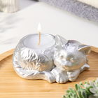Свеча "Кошка" в подсвечнике из гипса,8,5х13х7см,серебро - Фото 1