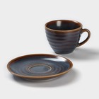 Чайная пара фарфоровая Magistro Garland, 2 предмета: чашка 200 мл, блюдце d=14,2 см, цвет синий - Фото 2
