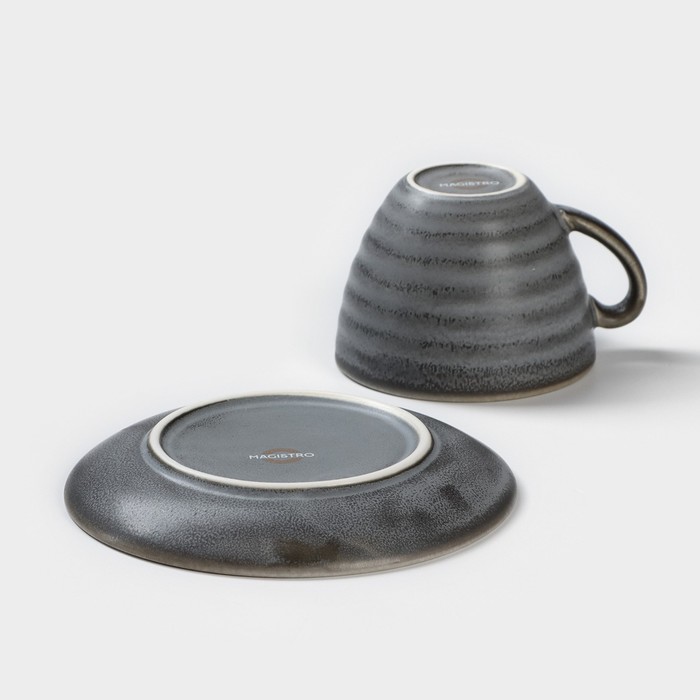 Чайная пара фарфоровая Magistro Urban, 2 предмета: чашка 200 мл, блюдце d=14,2 см, цвет серый - фото 1906455684