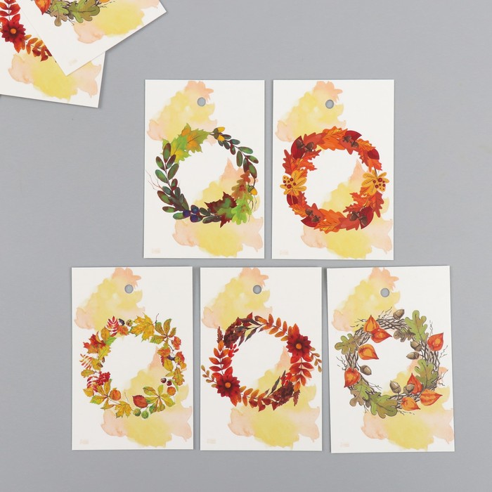 Бирка картон "Осень Венок" набор 10 шт (5 видов) 4х6 см - Фото 1