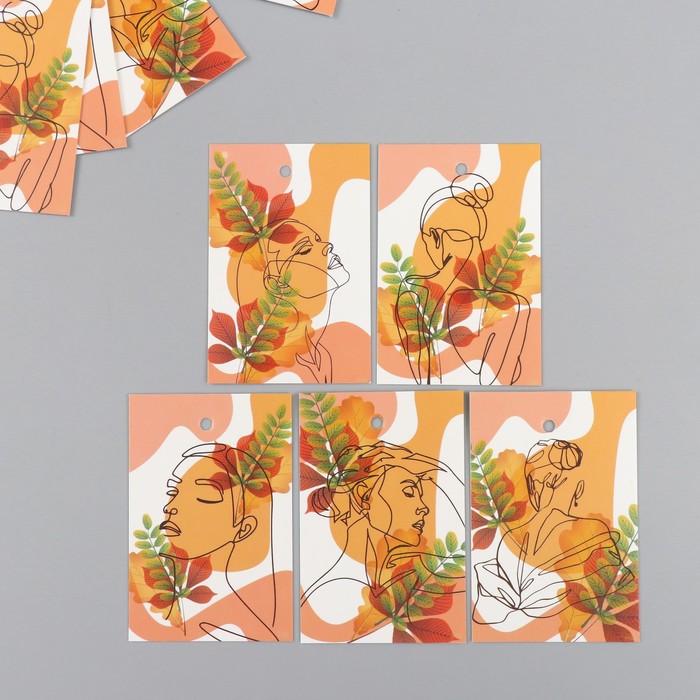 Бирка картон "Осень Девушка" набор 10 шт (5 видов) 4х6 см - Фото 1