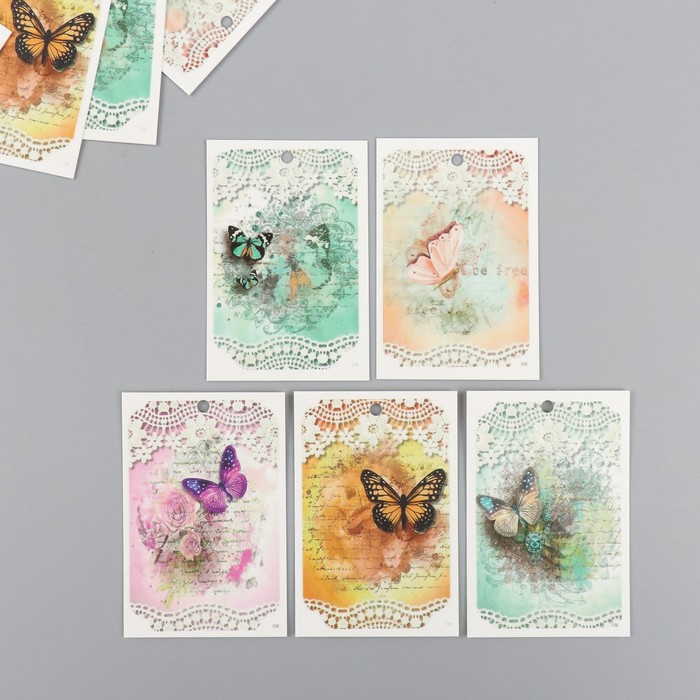 Бирка картон "Бабочки винтаж" набор 10 шт (5 видов) 4х6 см - Фото 1