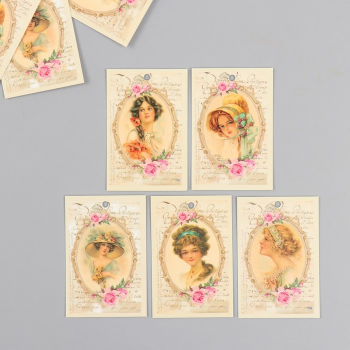 Бирка картон "Винтажные девушки" набор 10 шт (5 видов) 4х6 см - Фото 1