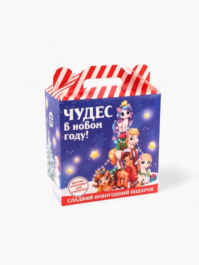 Сладкий детский новогодний подарок «Лошадь», конфеты + заготовка для открытки, 500 г