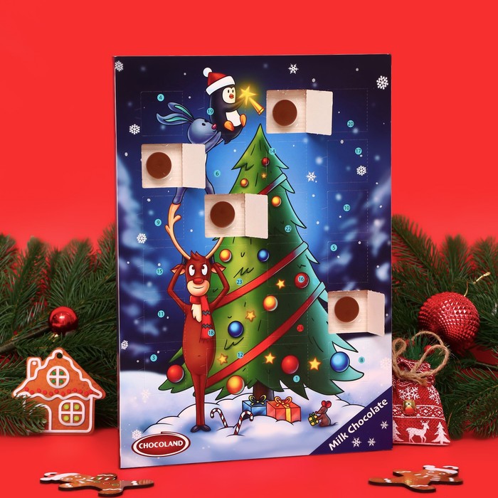 Адвент календарь с мини плитками из молочного шоколада "Новогодний олень", 50 г - Фото 1