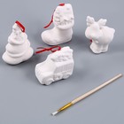 Ёлочные игрушки под раскраску «Блеск», 4 шт., с подвесом, кисть - Фото 3