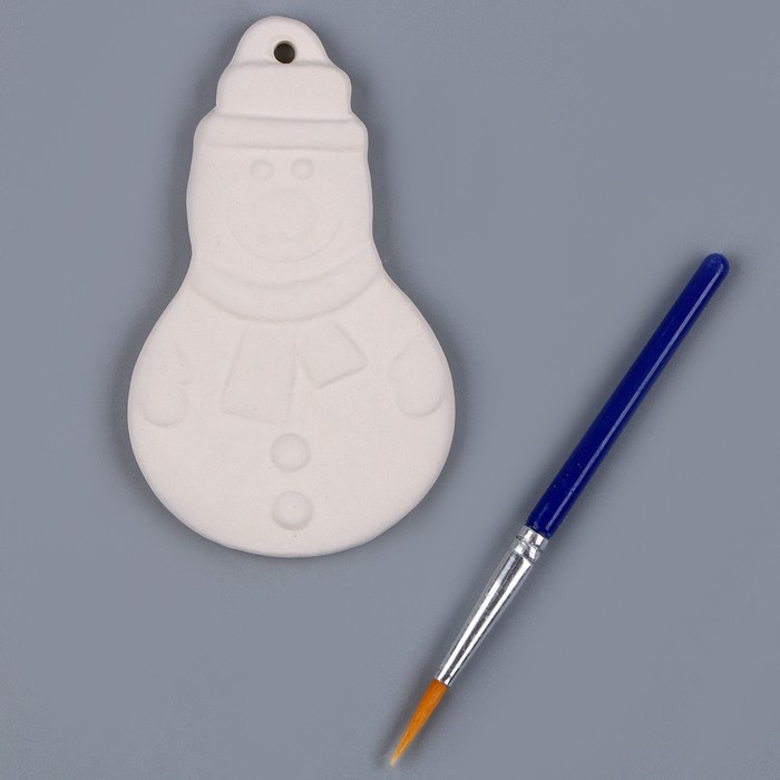 Ёлочное украшение под раскраску «Снеговик» с подвесом, кисть - Фото 1