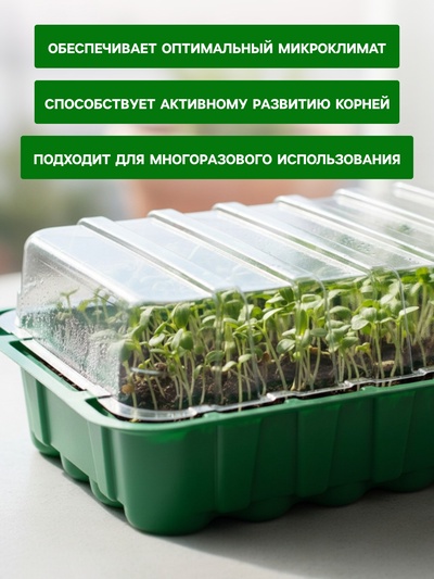 Мини - парник для рассады, 25×17.5×4.5 см, 24 ячейки под таблетки для рассады d=3 см, пластик, Greengo