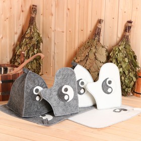 Набор подарочный 6 предметов Семейный 'Инь-Янь' (2 шапки, 2 коврика XL, 2 рукавички)