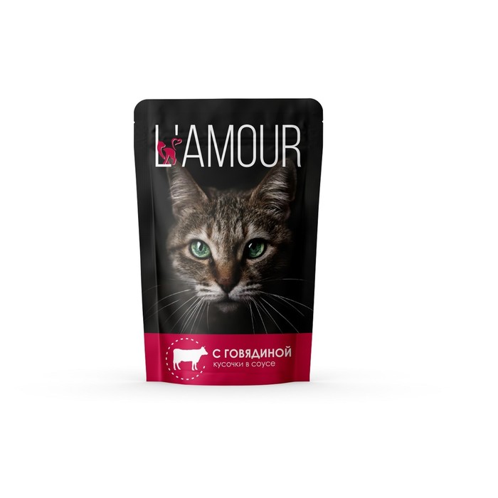 Влажный корм  "L’AMOUR" для кошек, говядина в соусе, 75 г - Фото 1
