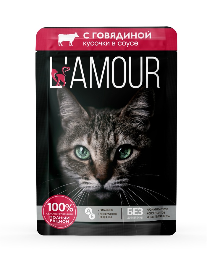 Влажный корм «L’AMOUR» для кошек, говядина в соусе, 75 г - Фото 1