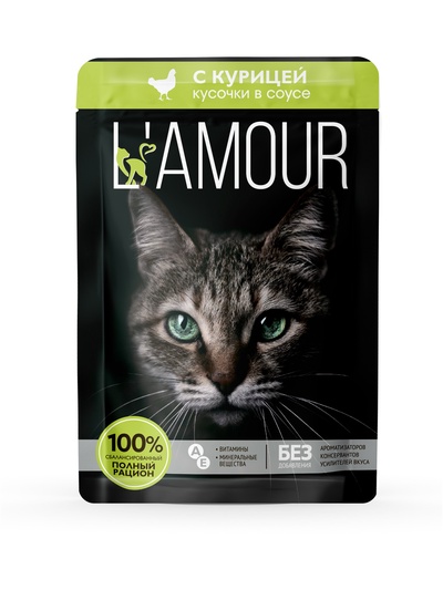 Влажный корм «L’AMOUR» для кошек, курица в соусе, 75 г