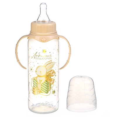 Бутылочка для кормления, новогодняя «Волшебство рядом», классическое горло, с ручками, от 3 мес., 250 мл., цилиндр, M&B