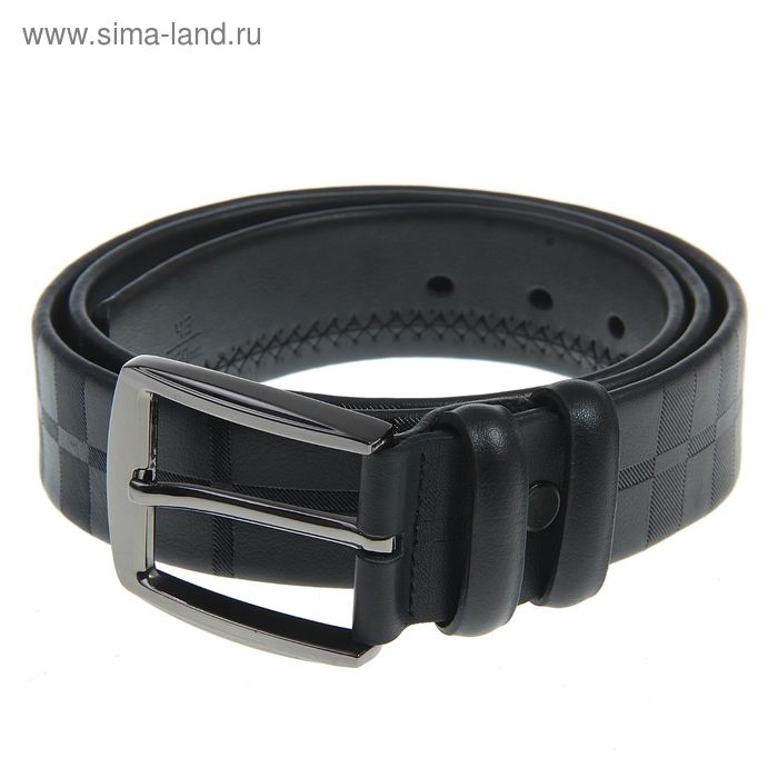 Ремень мужской "Артур", пряжка и винт - тёмный металл, рисунок клетка, ширина 4см, цвет чёрный - Фото 1