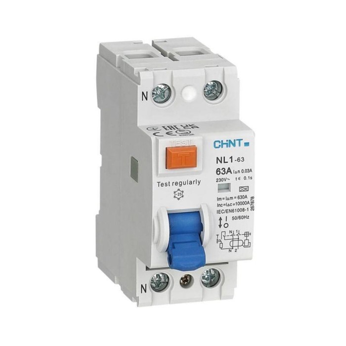 Выключатель дифференциального тока (УЗО) 2п 25А 30мА тип AC 6кА NL1-63 (R) CHINT 200212 - Фото 1