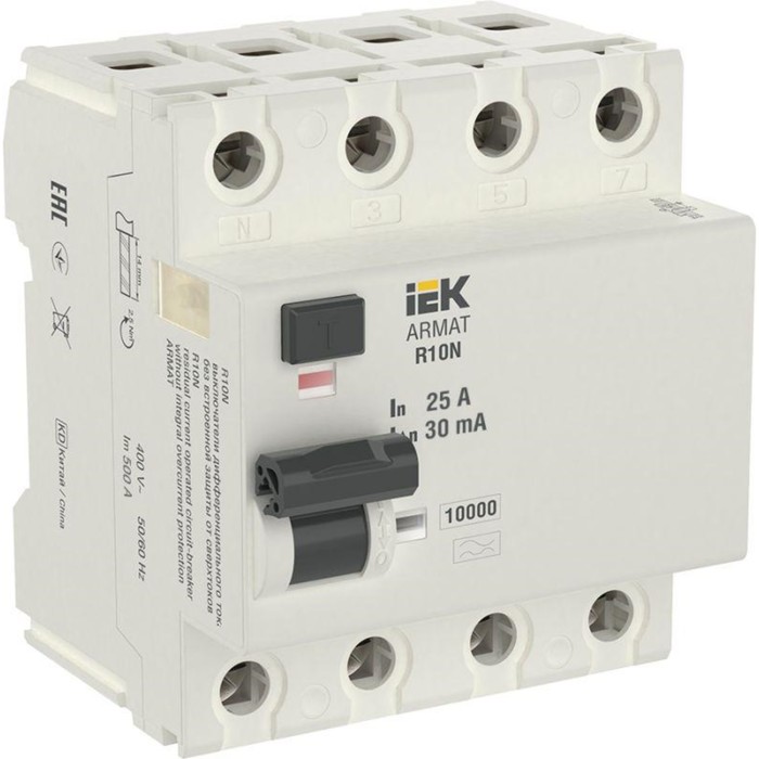 Выключатель дифференциального тока (УЗО) 4п 25А 30мА тип A ВДТ R10N ARMAT IEK AR-R10N-4-025A030 - Фото 1