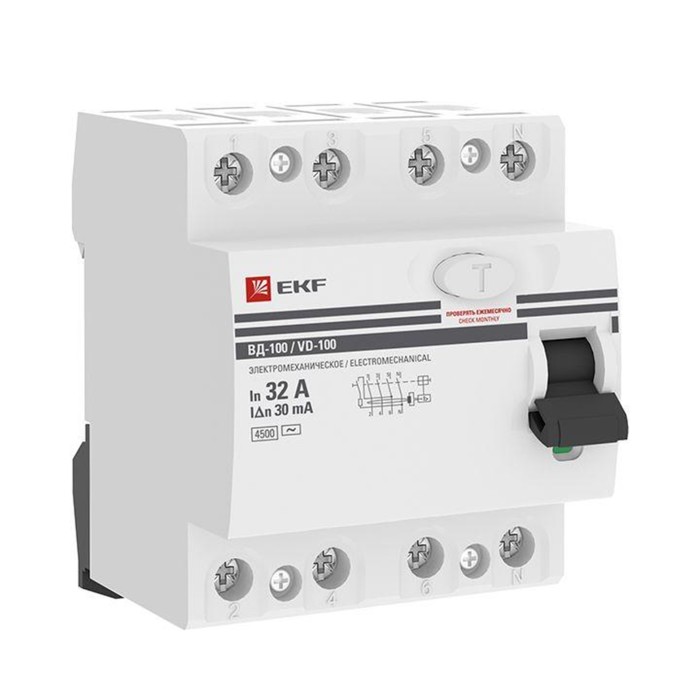 Выключатель дифференциального тока (УЗО) 4п 32А 30мА тип AC ВД-100 (электромех.) PROxima EKF elcb-4-32-30-em-pro - Фото 1